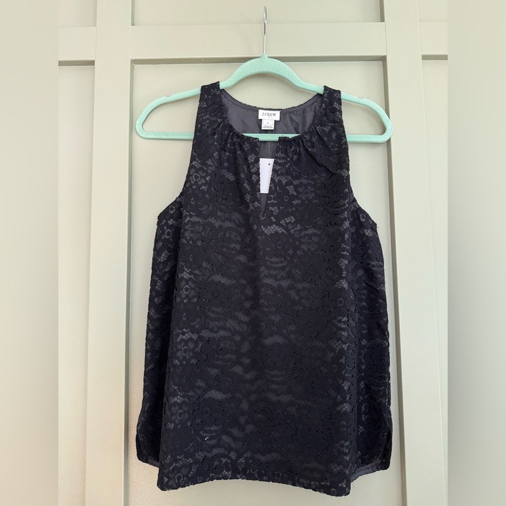 J. Crew- Elegant Black Lace Sleeveless Top
